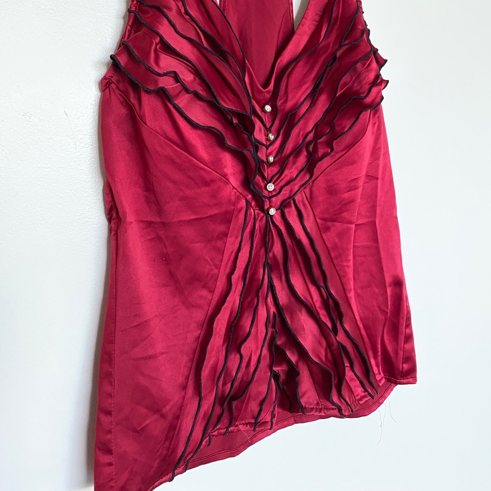 Satin Maroon Halter Ruffle Top - Picture 6 of 11
